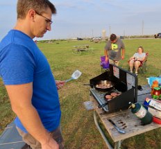 IMG_0783 grilling sausage and bacon, Galveston Island State Park, TX