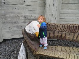 IMG 1818  Phelan on a Bald Eagle wood carved bench, Seldovia, AK