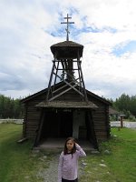 IMG 5420  Megan in front Old St. Nicholas Russian Orthodox Church, Eklunta Historical Park, Eklunta, AK