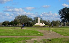 IMG_5249 Megan and Phelan near the end of the Angel of Goliad Trail with Fannin Memorial and Angel of Goliad Statue, Goliad State Park