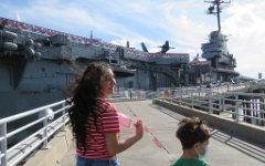 IMG_5317 Arsheda and Phelan walking up to the USS Lexington Museum, Corpus Christi, Tx