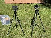 2024-04-07 17.08.25.7110 Eclipse watching gear, Camera and hestia on tripods, Gardland, TX