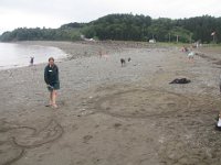 IMG 5127  Park Ranger and the Sand Outline of the Tidal Art Project, Alma Beach, Fundy National Park