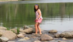 IMG_0038 Megan on rocks on the separating Lake Itasca from the Mississippi River, Lake Itasca State Park, MN