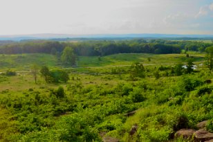 GB-LittleRoundTop1 View from New York State Monument, Devil's Den, Gettysburg National Military Park