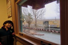 IMG_7696 Phelan watching a train pass the Kelso Depot Visitor Center, Mojave National Preserve