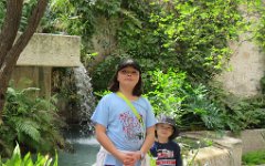 IMG_8942 Megan and Phelan, with the Riverwalk water features, San Antonio, TX